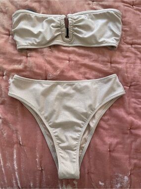 Suitsupply Shimmery Beige Bandeau Bikini Set